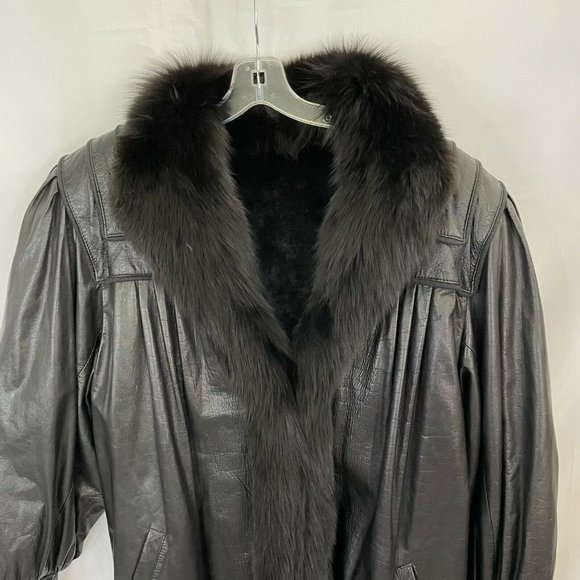 J. Percy for Marvin Richards LONG Duster Leather Jacket Fox Fur Lined Jacket M - Picture 3 of 11